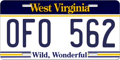 WV license plate OFO562