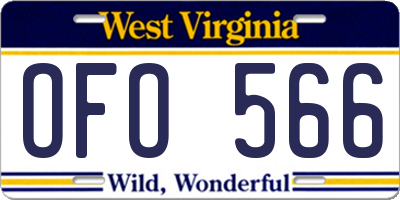 WV license plate OFO566