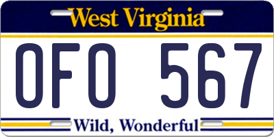 WV license plate OFO567