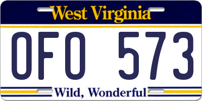 WV license plate OFO573