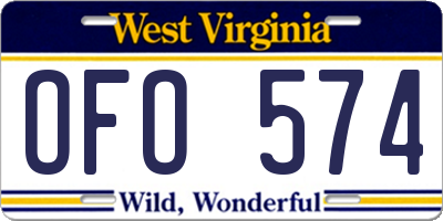 WV license plate OFO574