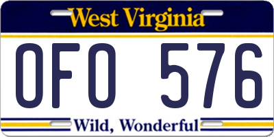 WV license plate OFO576
