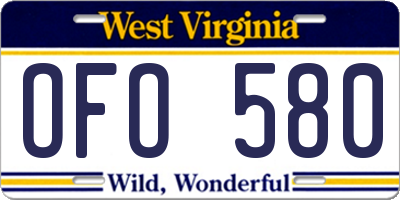 WV license plate OFO580