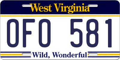 WV license plate OFO581