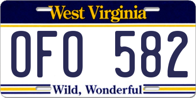 WV license plate OFO582