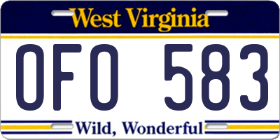 WV license plate OFO583