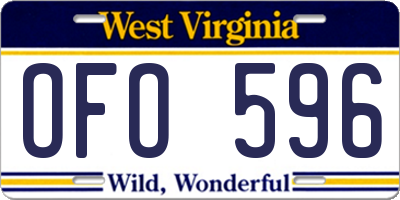 WV license plate OFO596