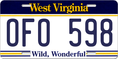 WV license plate OFO598