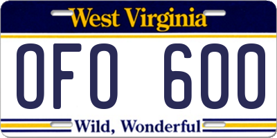 WV license plate OFO600