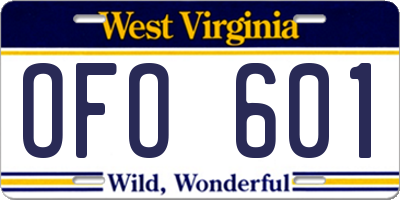 WV license plate OFO601