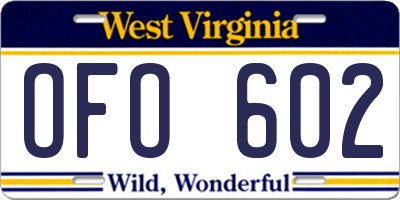 WV license plate OFO602