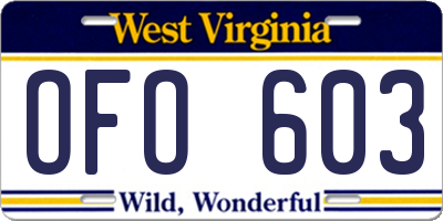 WV license plate OFO603
