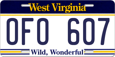 WV license plate OFO607
