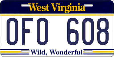 WV license plate OFO608