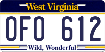 WV license plate OFO612