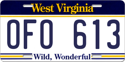 WV license plate OFO613
