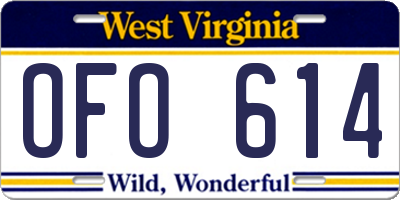 WV license plate OFO614