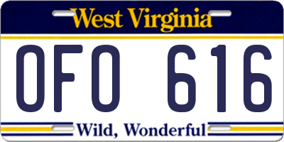 WV license plate OFO616