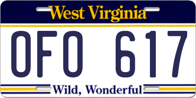 WV license plate OFO617