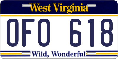 WV license plate OFO618