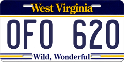 WV license plate OFO620