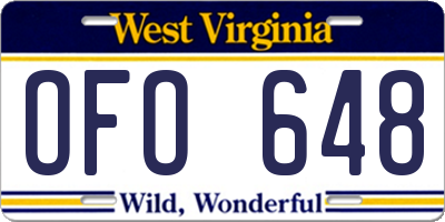 WV license plate OFO648