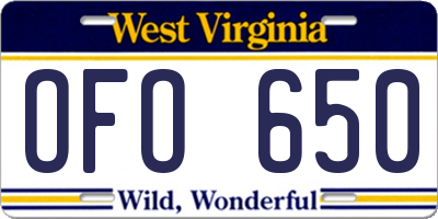 WV license plate OFO650