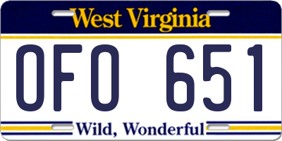 WV license plate OFO651