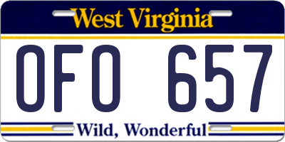 WV license plate OFO657