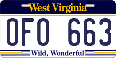WV license plate OFO663