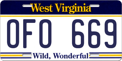 WV license plate OFO669