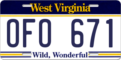 WV license plate OFO671
