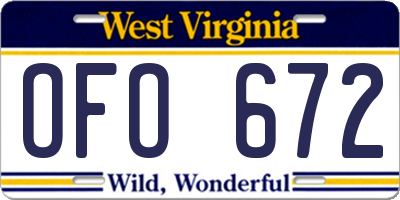 WV license plate OFO672