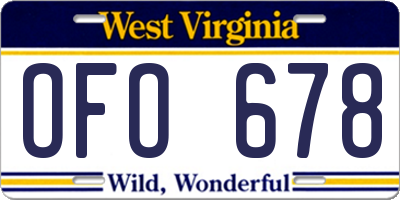 WV license plate OFO678
