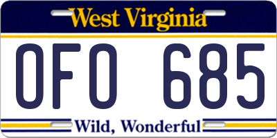 WV license plate OFO685