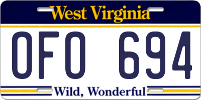 WV license plate OFO694