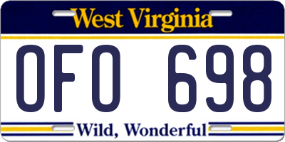 WV license plate OFO698