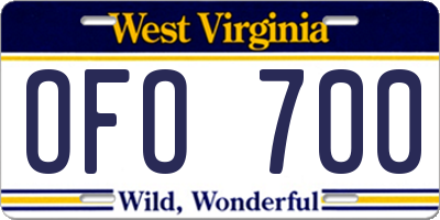 WV license plate OFO700