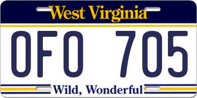 WV license plate OFO705