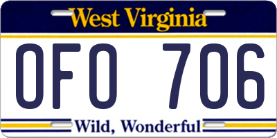WV license plate OFO706