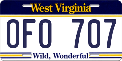 WV license plate OFO707