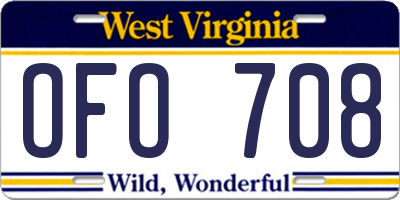 WV license plate OFO708