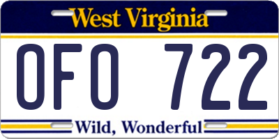 WV license plate OFO722