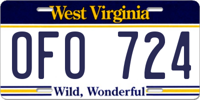 WV license plate OFO724