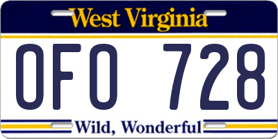 WV license plate OFO728