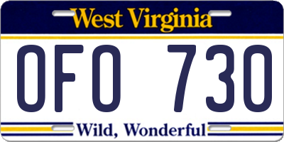 WV license plate OFO730