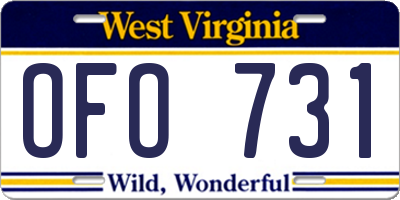 WV license plate OFO731