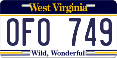 WV license plate OFO749