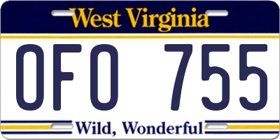 WV license plate OFO755