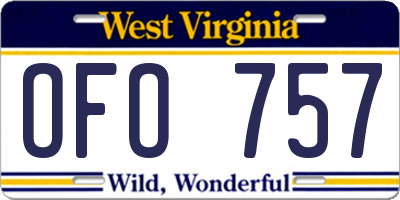 WV license plate OFO757